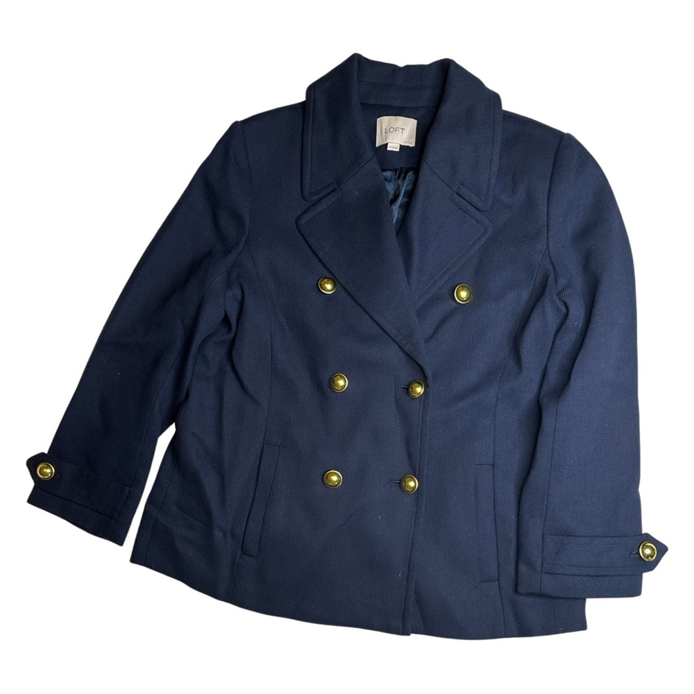 LOFT Navy Blue Wool Blend Coat Petite S